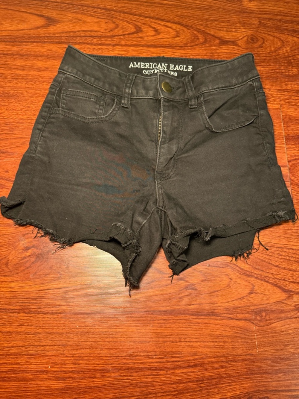 American Eagle Outfitters Black Frayed High-Rise Denim Shorts